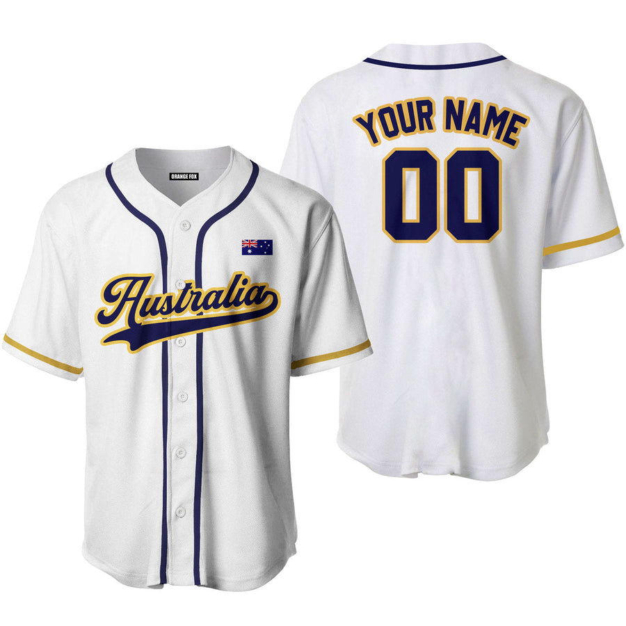 Australia Australian Flag White Blue Yellow Custom Name Baseball Jerseys For Men & Women