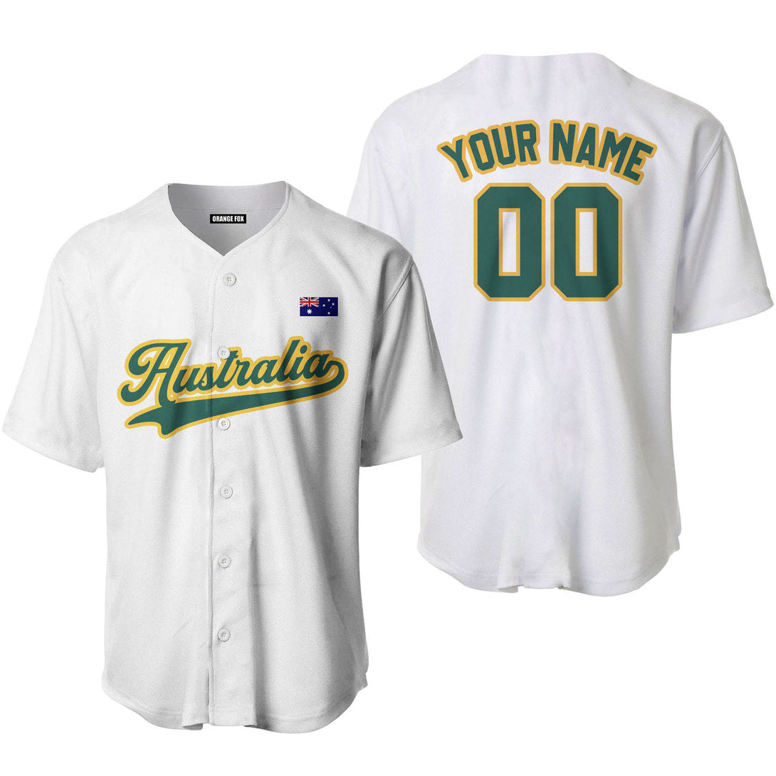 Australia Australian Flag White Green Yellow Custom Name Baseball Jerseys For Men & Women