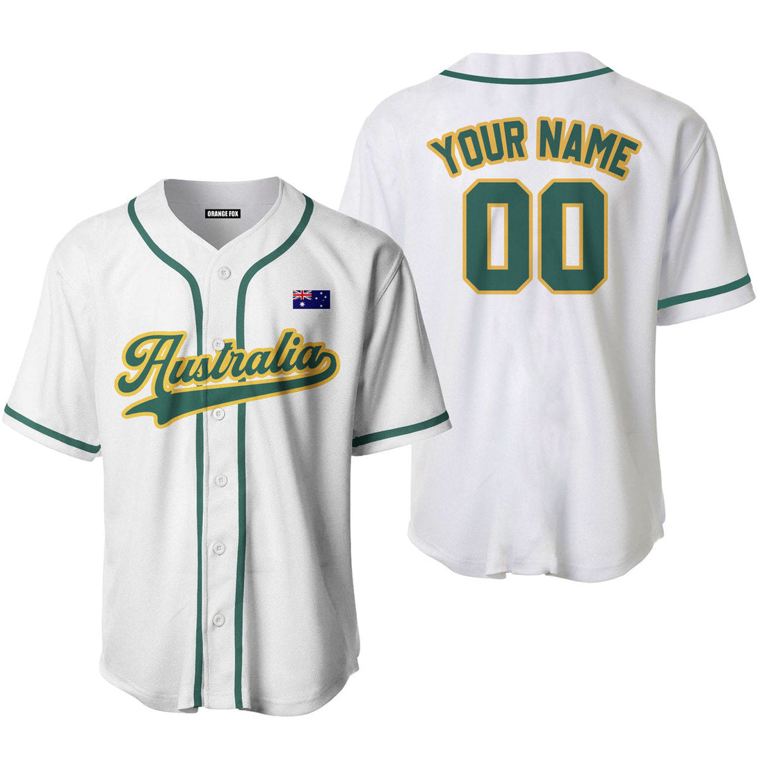 Australia Australian Flag White Green Yellow Custom Name Baseball Jerseys For Men & Women