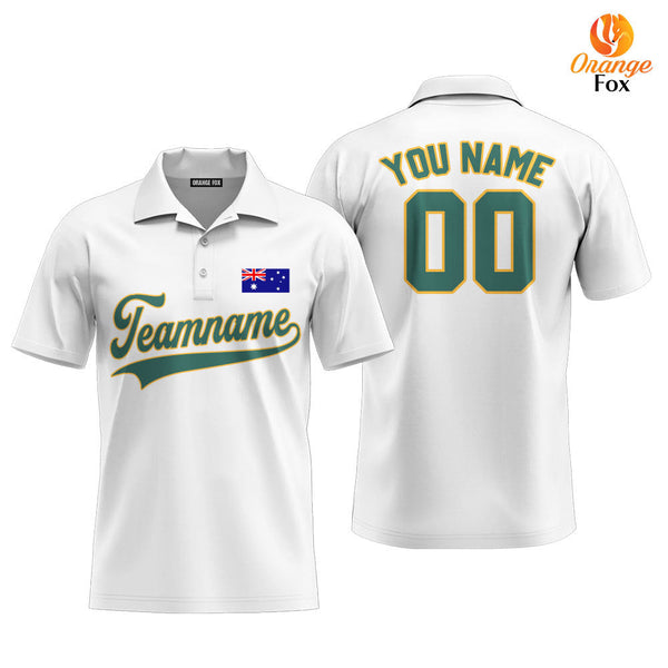 Australia Australian Flag White Green Yellow Custom Polo Shirt For Men