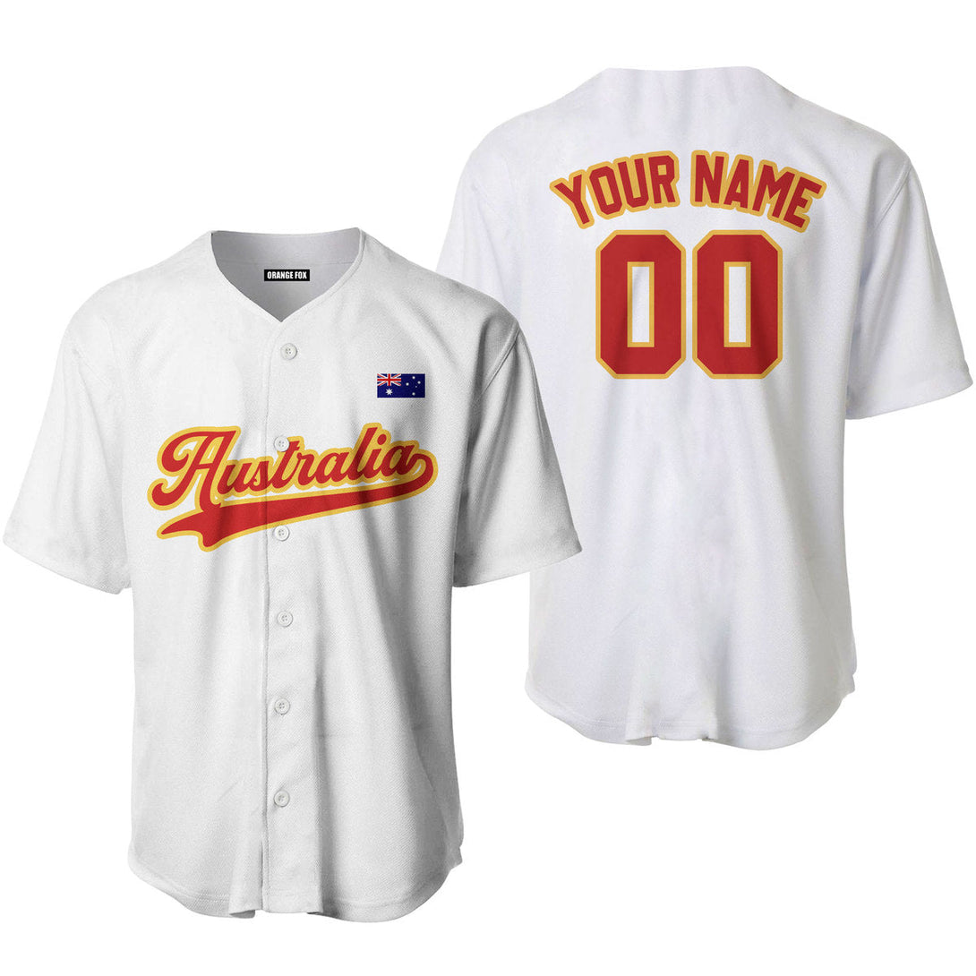 Australia Australian Flag White Red Yellow Custom Name Baseball Jerseys For Men & Women