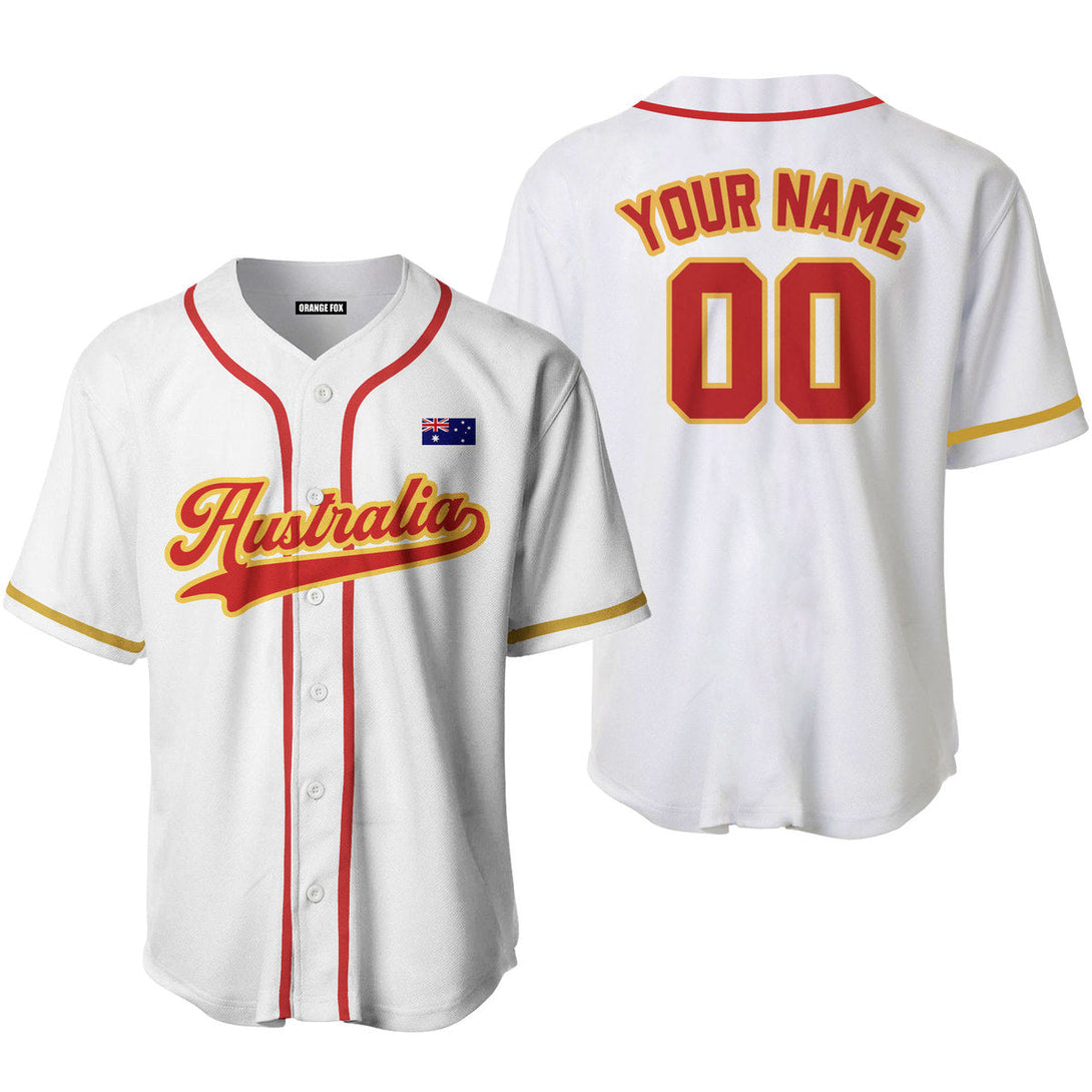 Australia Australian Flag White Red Yellow Custom Name Baseball Jerseys For Men & Women