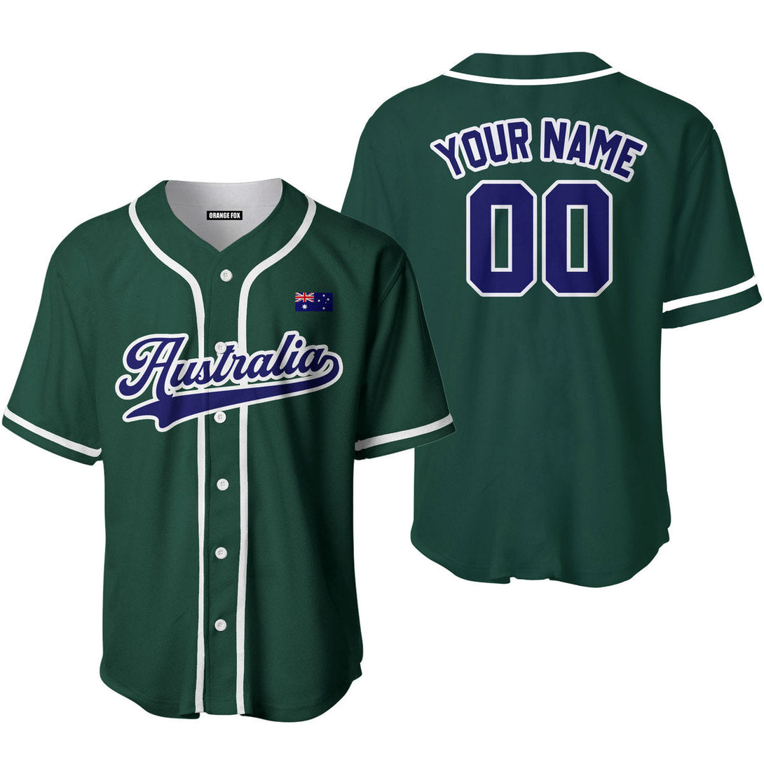 Australian Flag Green Blue White Custom Name Baseball Jerseys For Men & Women