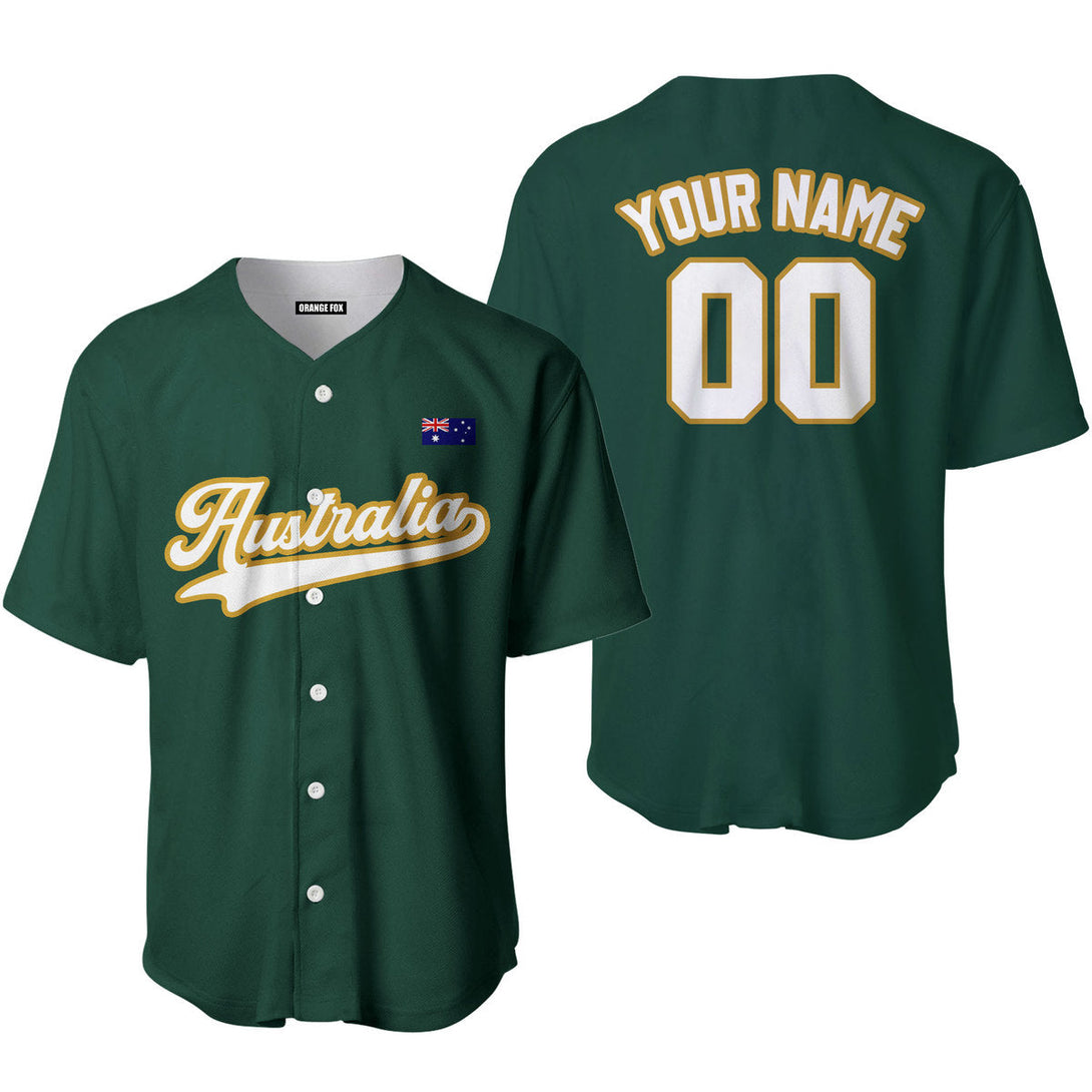 Australian Flag Green White Yellow Custom Name Baseball Jerseys For Men & Women