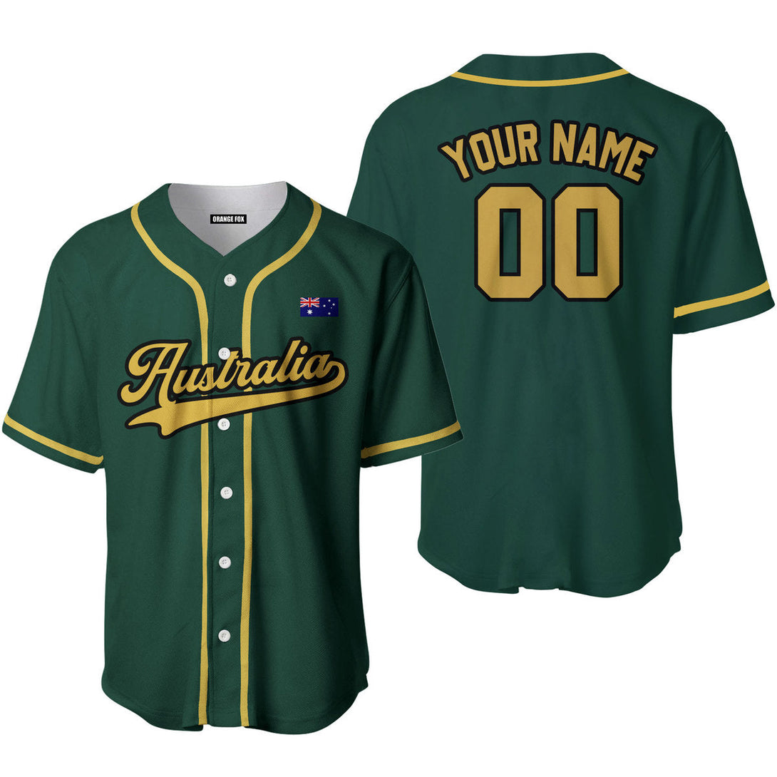 Australian Flag Green Yellow Black Custom Name Baseball Jerseys For Men & Women