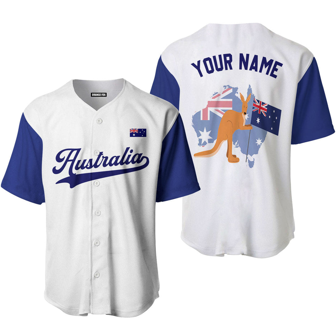 Australian Flag Kangaroo White Blue Custom Name Baseball Jerseys For Men & Women