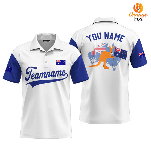 Australian Flag Kangaroo White Blue Custom Polo Shirt For Men