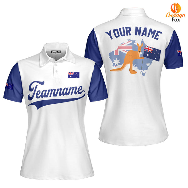 Australian Flag Kangaroo White Blue Custom Polo Shirt For Women