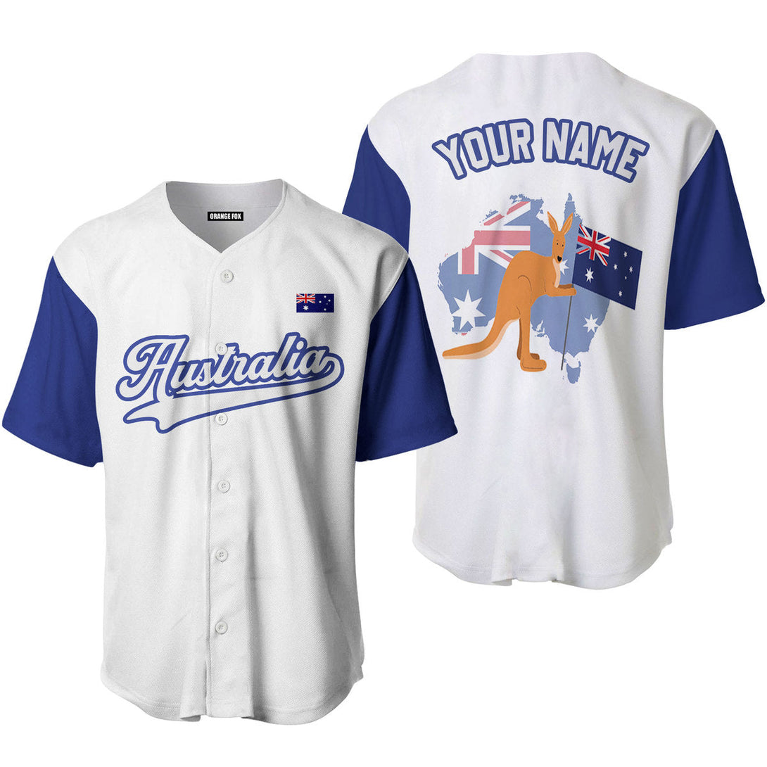 Australian Flag Kangaroo White Blue White Custom Name Baseball Jerseys For Men & Women