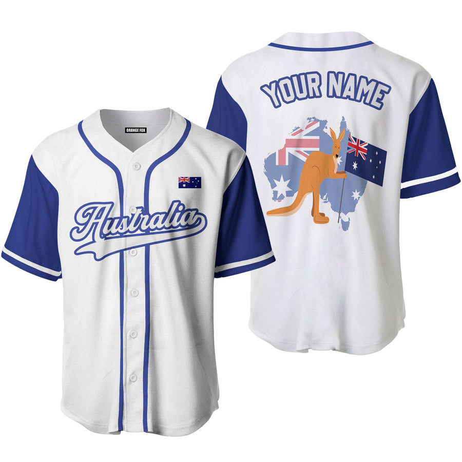 Australian Flag Kangaroo White Blue White Custom Name Baseball Jerseys For Men & Women