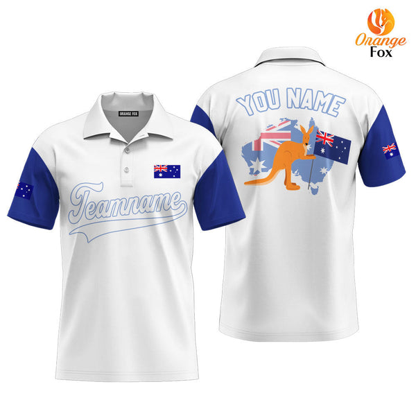 Australian Flag Kangaroo White Blue White Custom Polo Shirt For Men