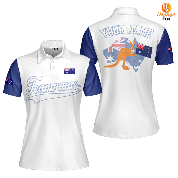 Australian Flag Kangaroo White Blue White Custom Polo Shirt For Women