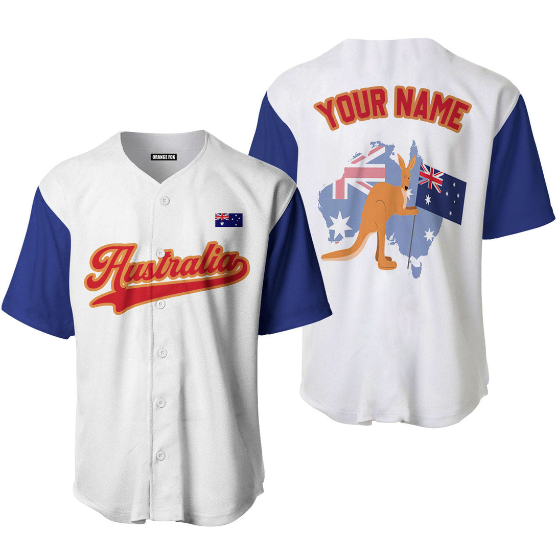 Australian Flag Kangaroo White Red Yellow Custom Name Baseball Jerseys For Men & Women