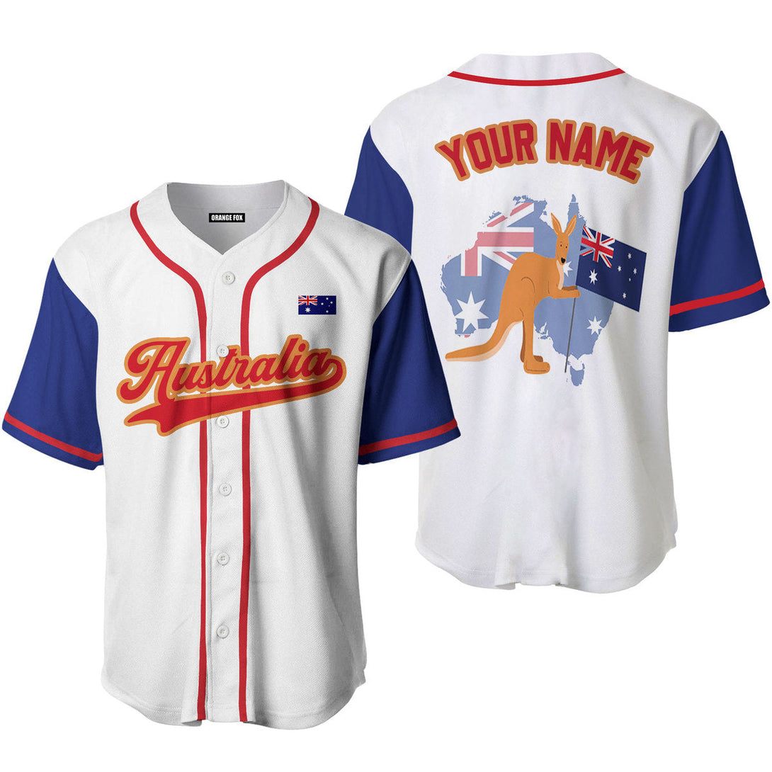 Australian Flag Kangaroo White Red Yellow Custom Name Baseball Jerseys For Men & Women