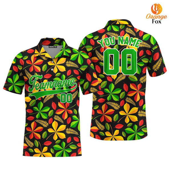 Autumn Leaves Love Falls Pattern Green White Custom Polo Shirt For Men