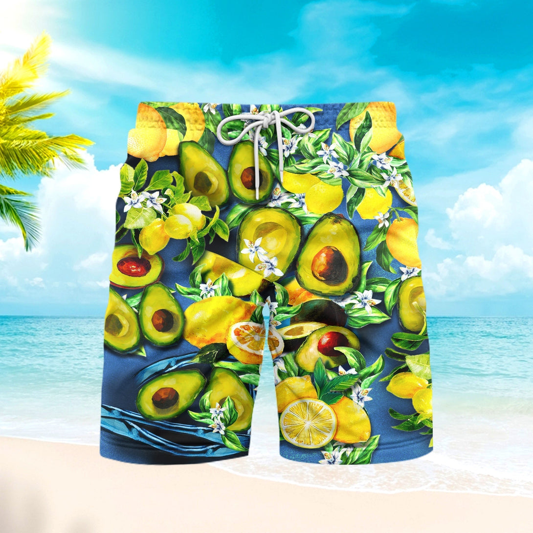 Avocado Tropical Fruits Beach Shorts For Men