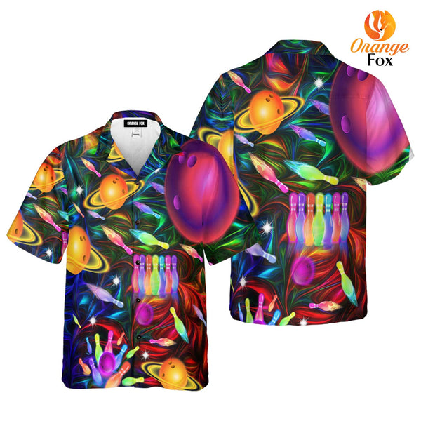 Awesome Bowling In Space Colorful Light Hawaiian Shirt For Men & Women