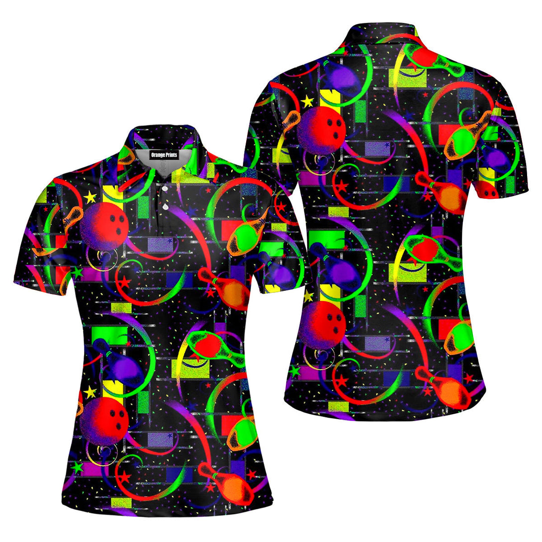 Awesome Bowling In Space Colorful Light Polo Shirt For Women