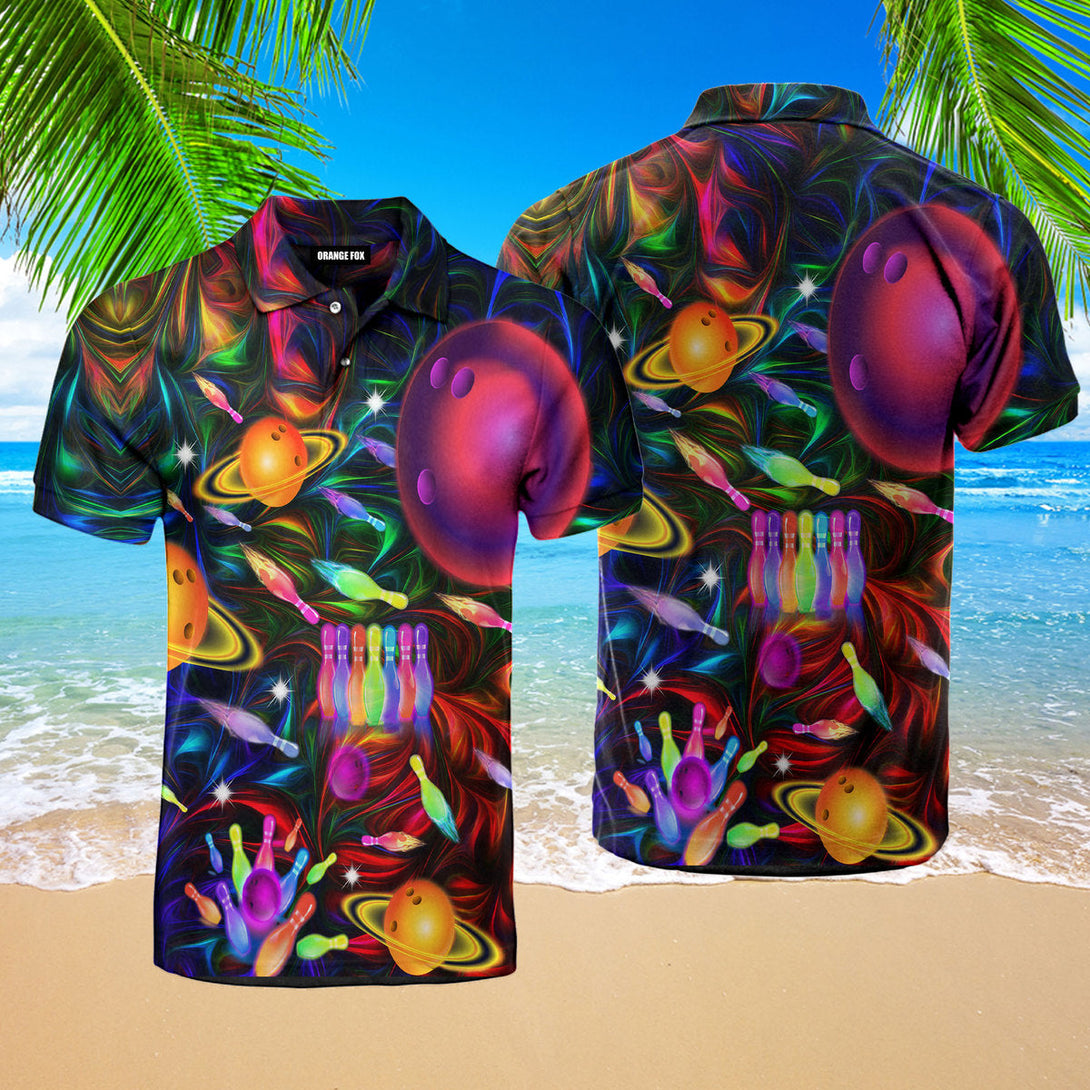 Awesome Bowling In Space - Gift for Men, Bowling Lovers - Black Colorful Light Polo Shirt