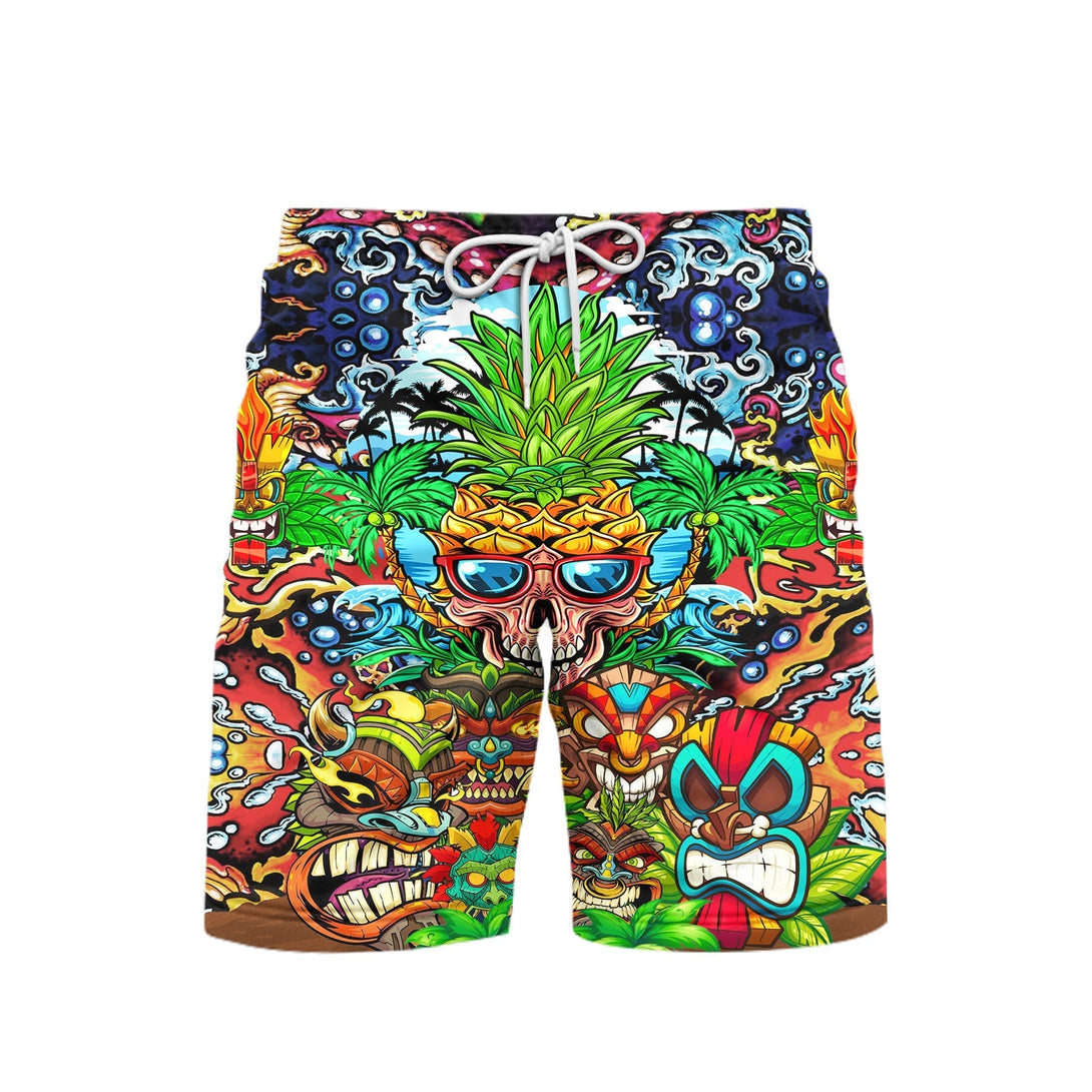 Awesome Colorful Tiki Skull Pineapple Beach Shorts For Men