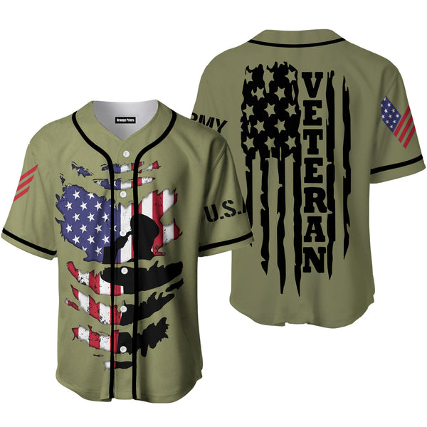 US Army Veteran American Flag Baseball Jersey For Men & Women BB1021