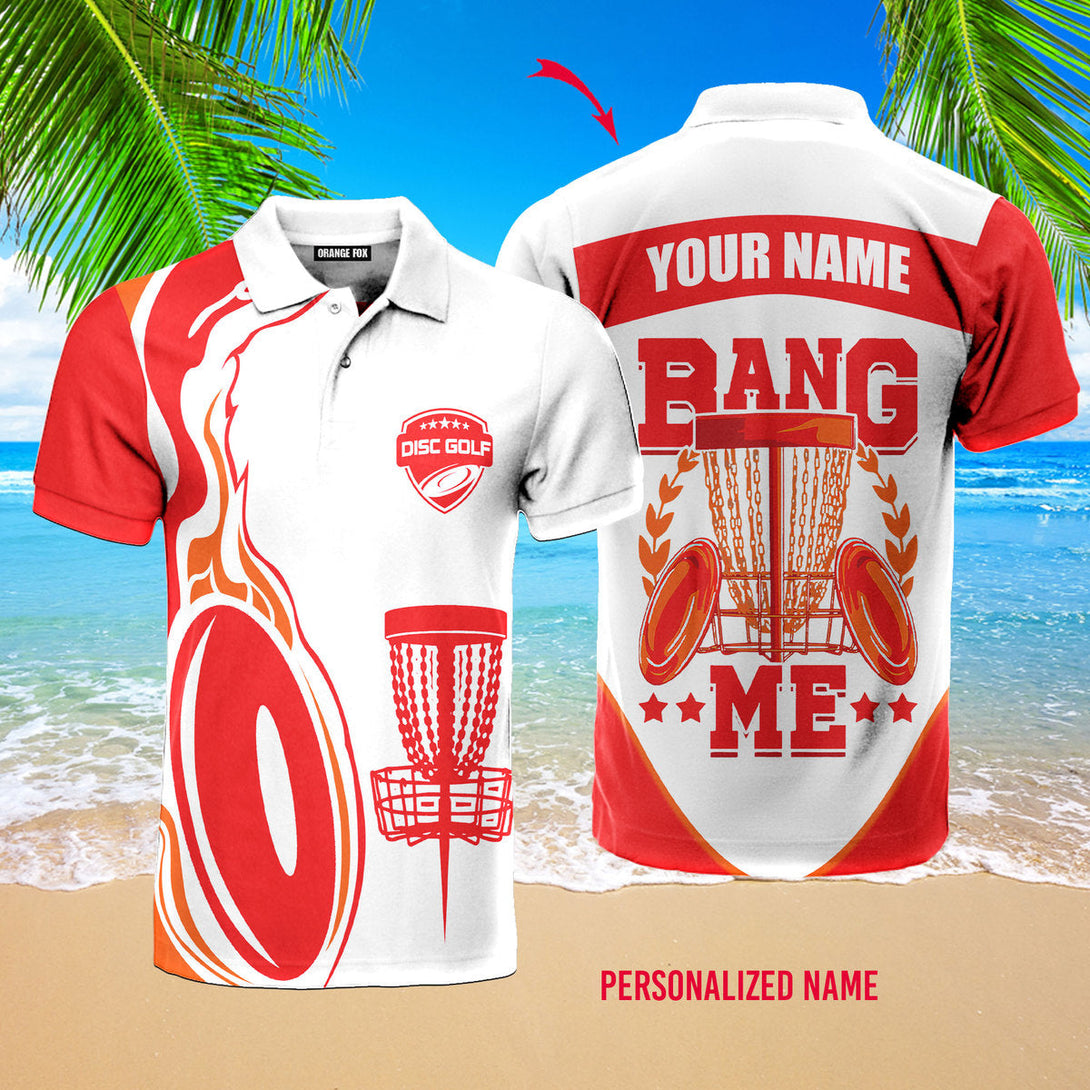 Bang Me Disc Golf - Gift For Disc Golf Lovers - Red White Custom Name Polo Shirt For Men & Women NP1042