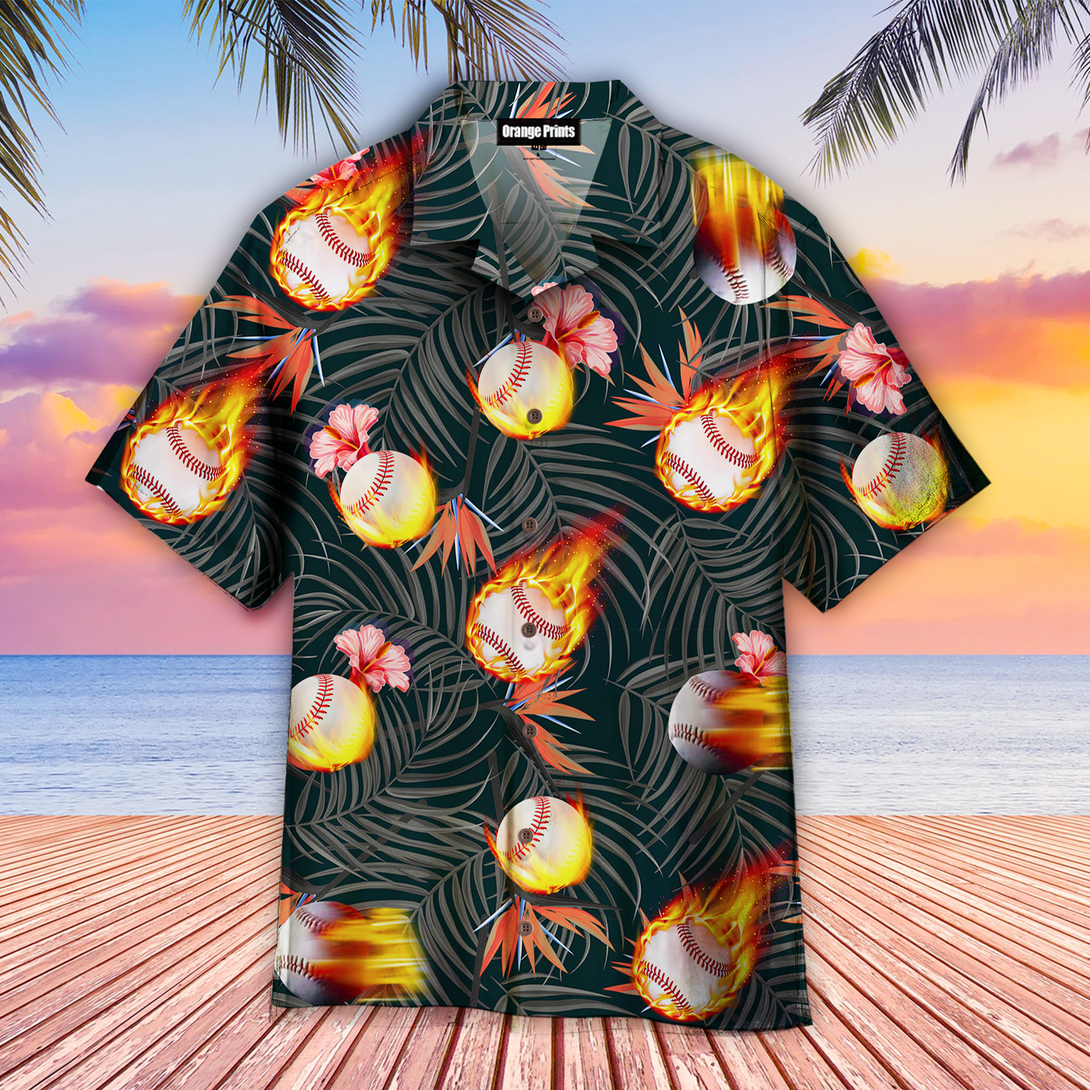 Baseball Fire Floral Tropical Hawaiian Shirt For Men & Women