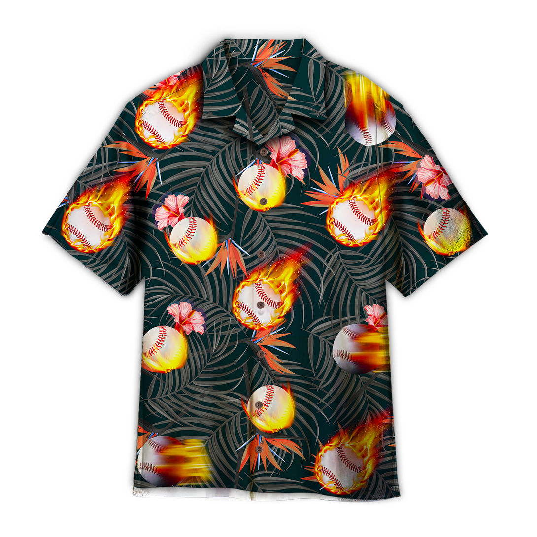 Baseball Fire Floral Tropical Hawaiian Shirt For Men & Women