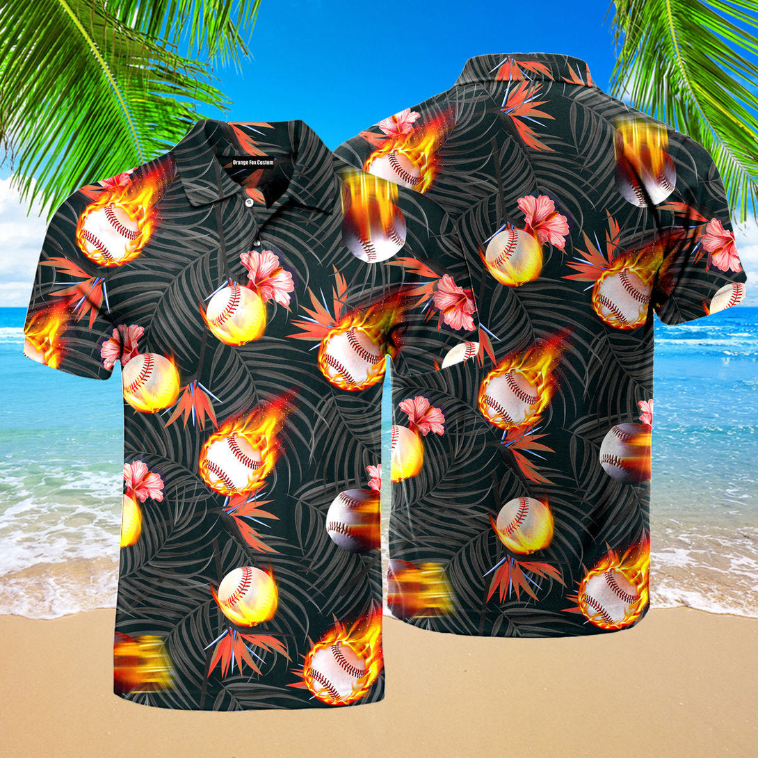 Baseball Fire Tropical Polo Shirt For Men