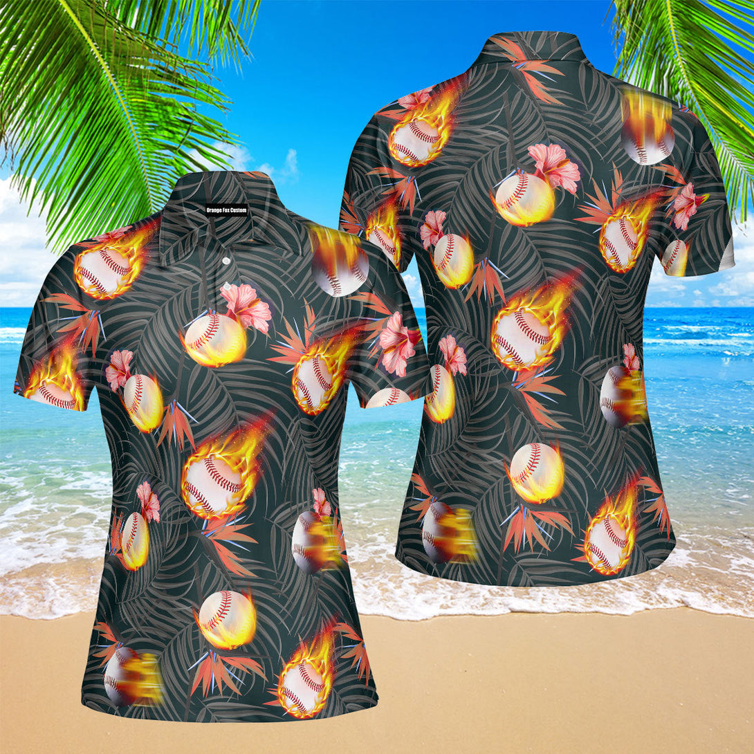 Baseball Fire Tropical Polo Shirt For Women