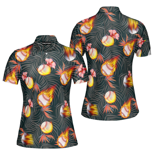 Baseball Fire Tropical Polo Shirt For Women