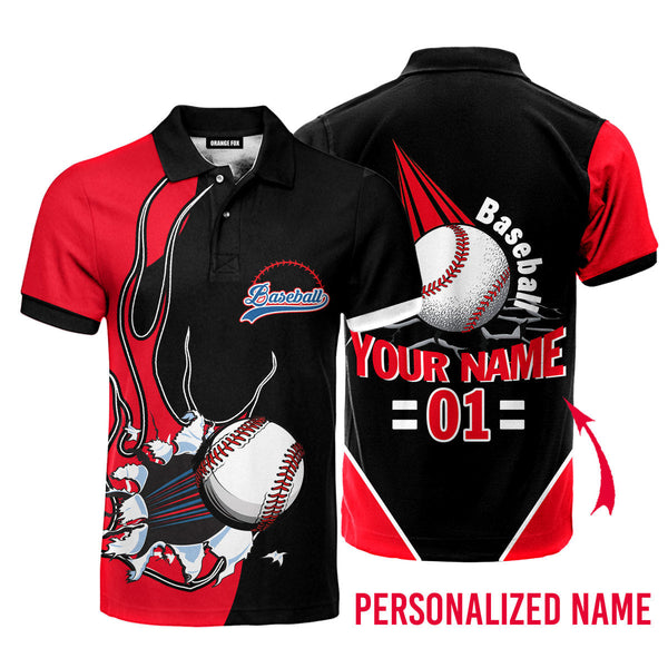 Baseball - Gift For Baseball Players - Baseball Ball Black Red Custom Name Polo Shirt For Men & Women NP1032