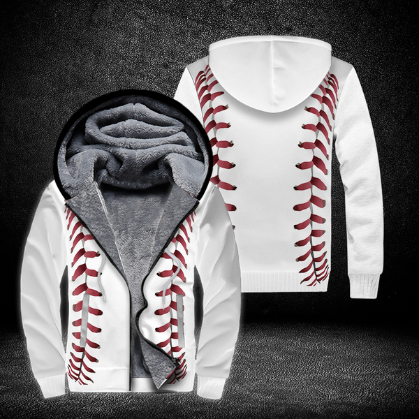 Baseball Stiches White Fleece Zip Hoodie For Men & Women