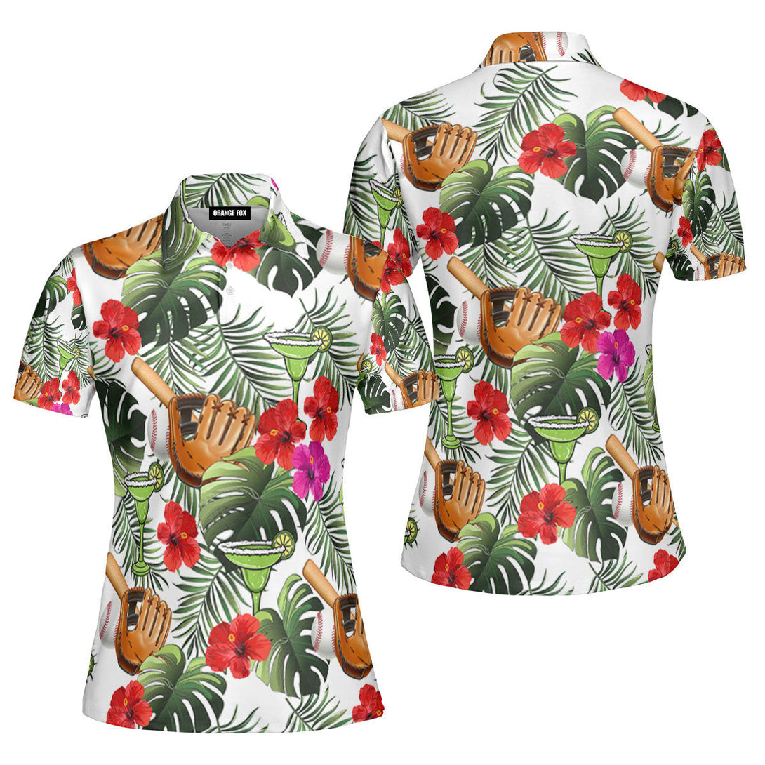 Baseball Tropical Leaves Summer Holiday Polo Shirt For Women