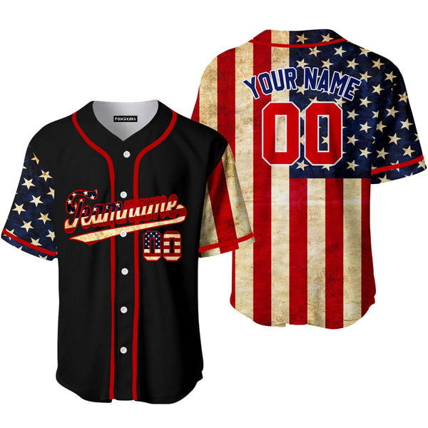 Black, Blue And Red USA Flag Custom Baseball Jerseys For Men & Women