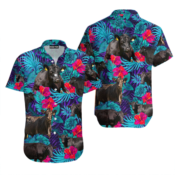 Black Cow Red Flower Tropical Lovers Hawaiian Shirt For Men And Women HL2598