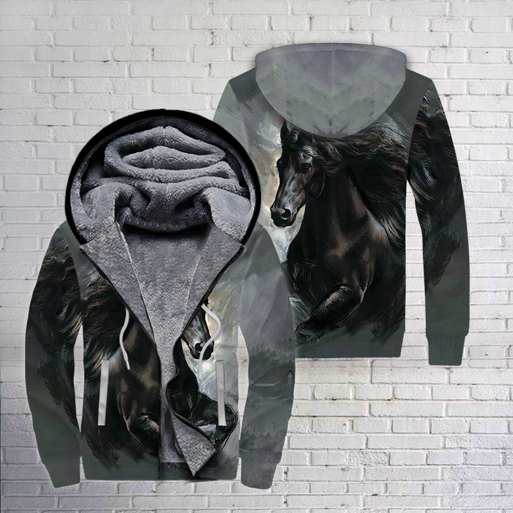 Black Horse Fleece Zip Hoodie For Men & Women