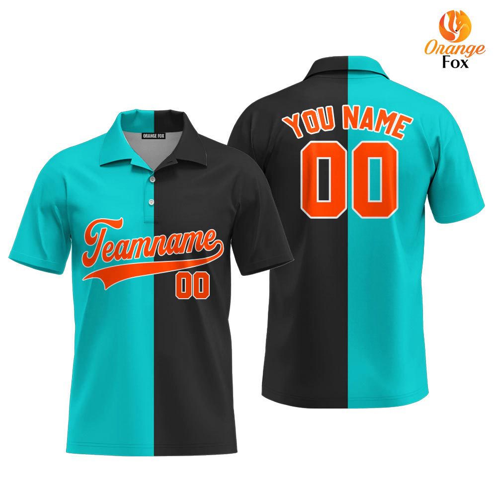 Black Orange Blue Aqua Split Fashion Custom Polo Shirt For Men