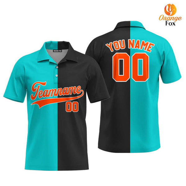 Black Orange Blue Aqua Split Fashion Custom Polo Shirt For Men