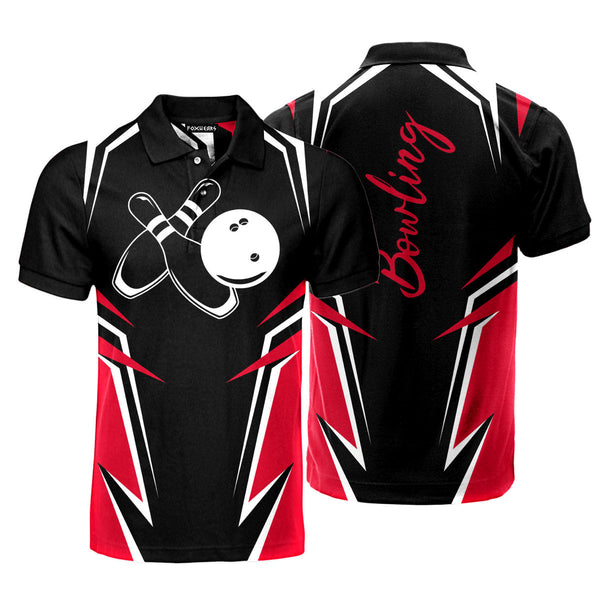 Black Red Bowling Polo Shirt For Men