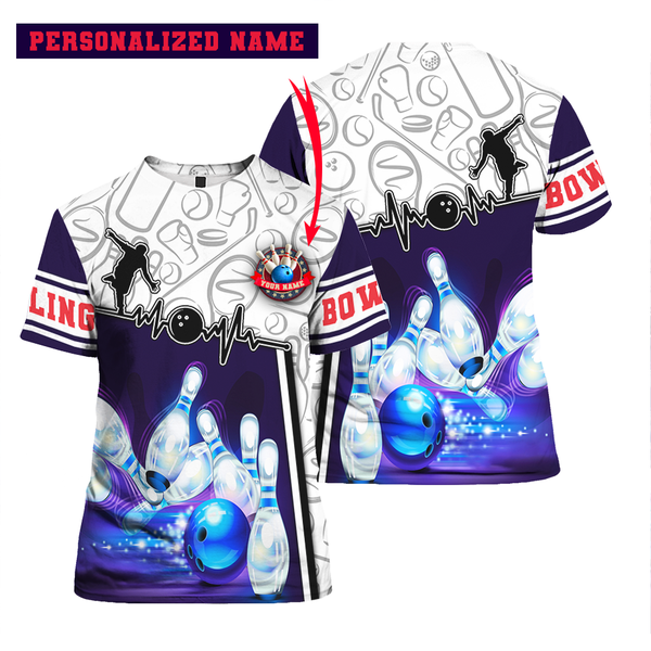 Blue Bowling Race Custom Name T Shirt For Men & Women