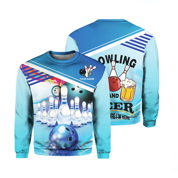 Blue Bowling and Beer Crewneck Sweatshirt For Men & Women