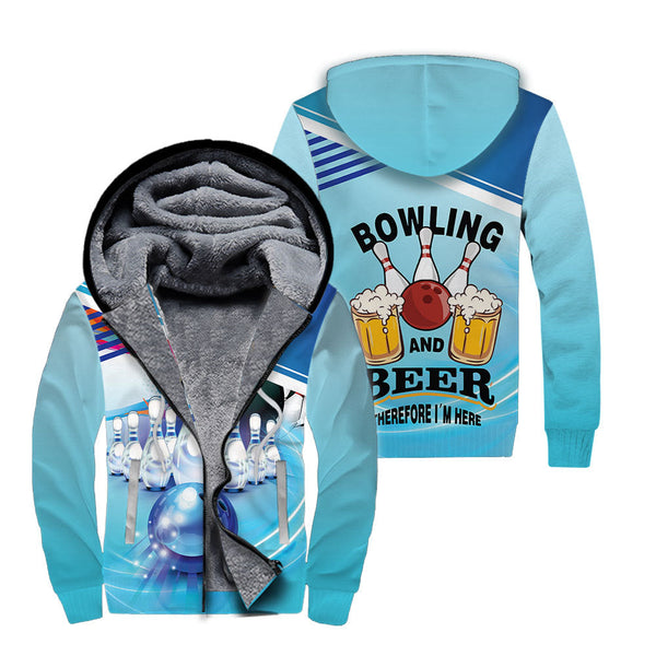 Blue Bowling and Beer Fleece Zip Hoodie For Men & Women