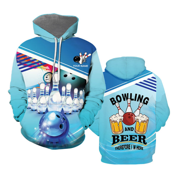 Blue Bowling and Beer Hoodie For Men & Women