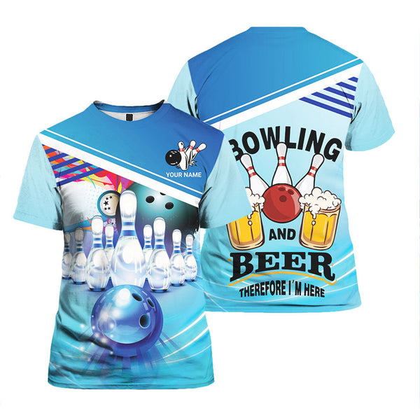 Blue Bowling and Beer T-Shirt For Men & Women