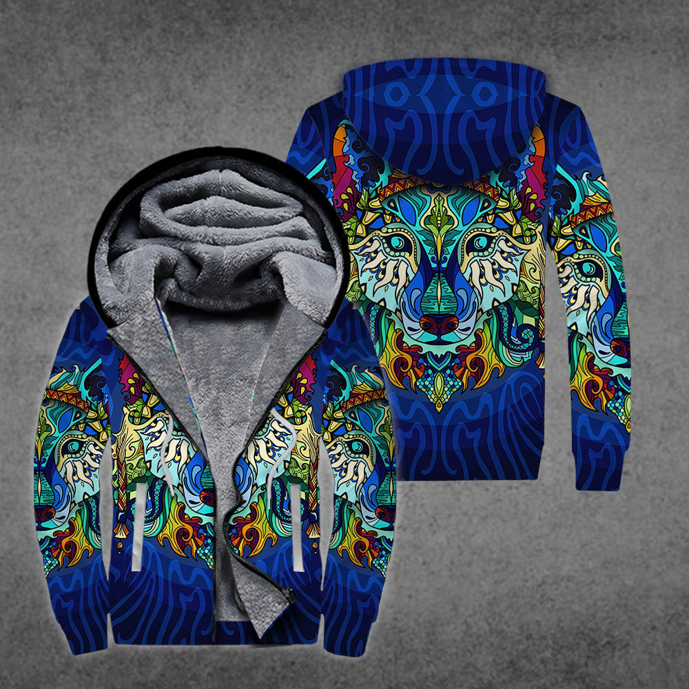 Boho Wolf Hippie Fleece Zip Hoodie For Men & Women – Orange Fox Custom