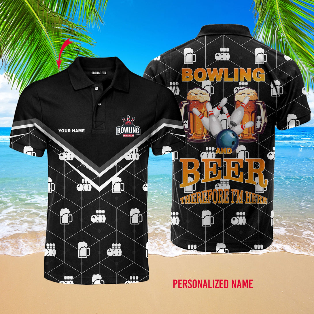 Bowling And Beer Black Bowling Custom Name Polo Shirt For Men & Women