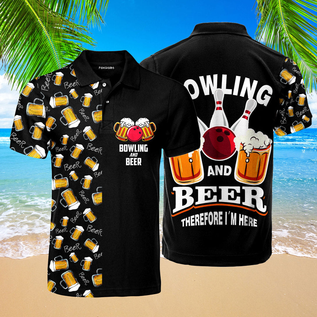 Bowling And Beer Black Sport Lovers Polo Shirt For Men