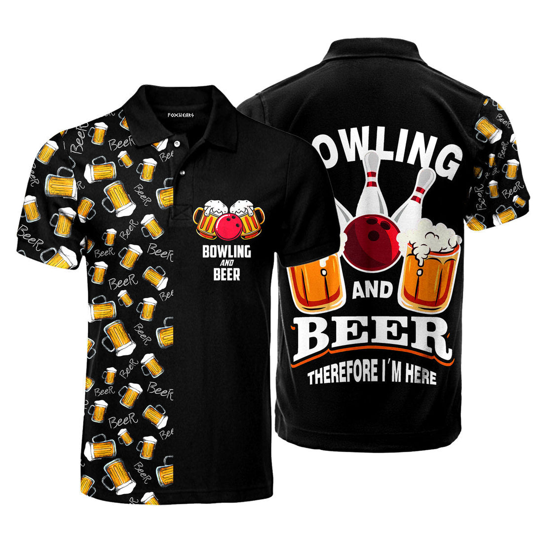 Bowling And Beer Black Sport Lovers Polo Shirt For Men