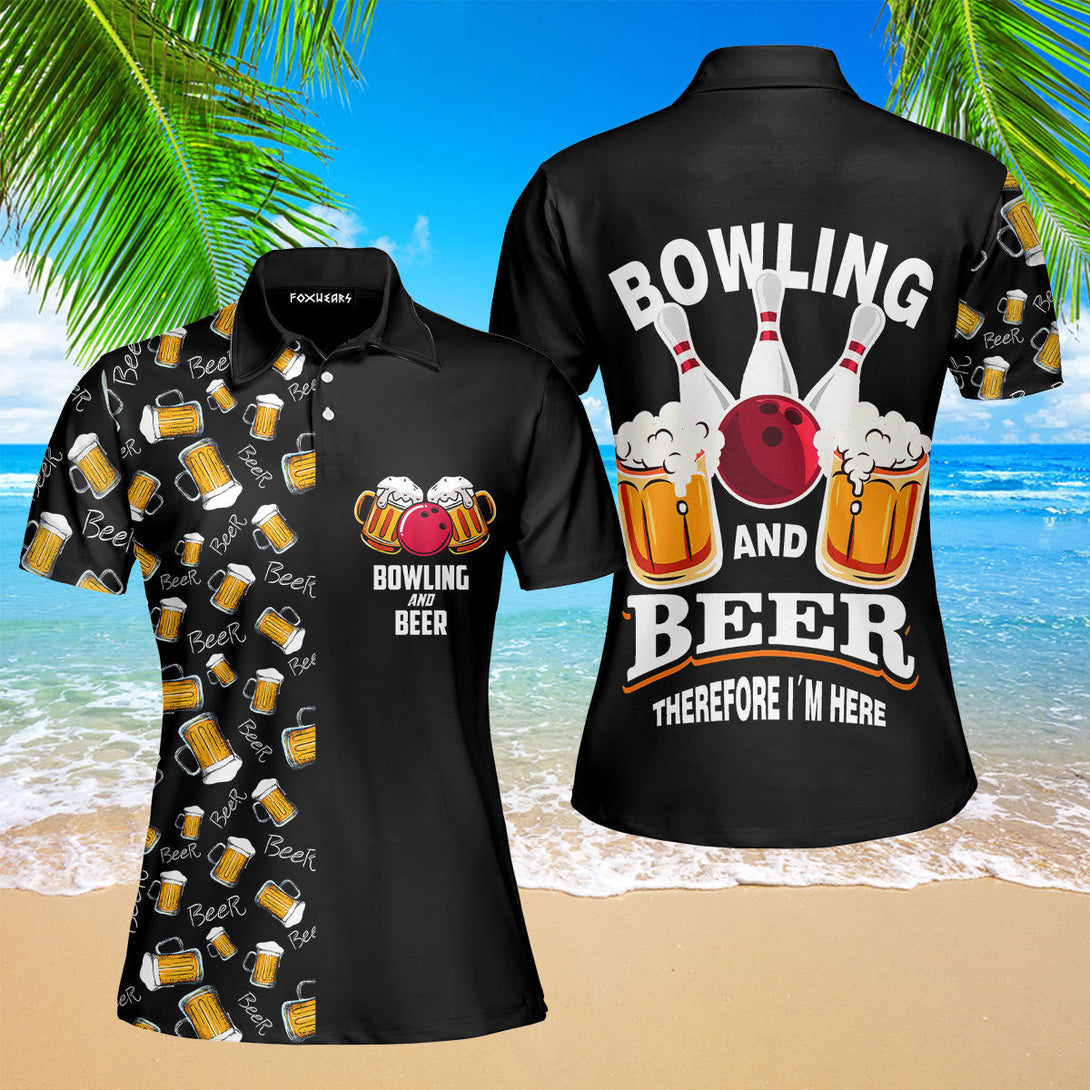 Bowling And Beer Black Sport Lovers Polo Shirt For Women